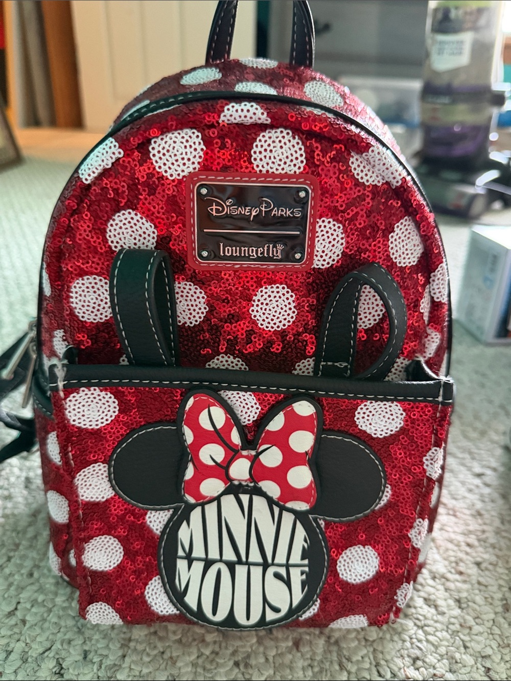 Loungefly Disney Red and White Sequin Minnie Mouse Kids Mini Backpack